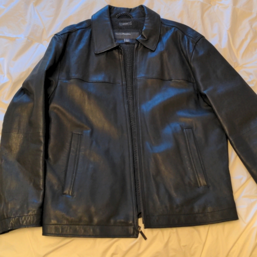 Black lambskin leather jacket Perry Ellis Portfolio L